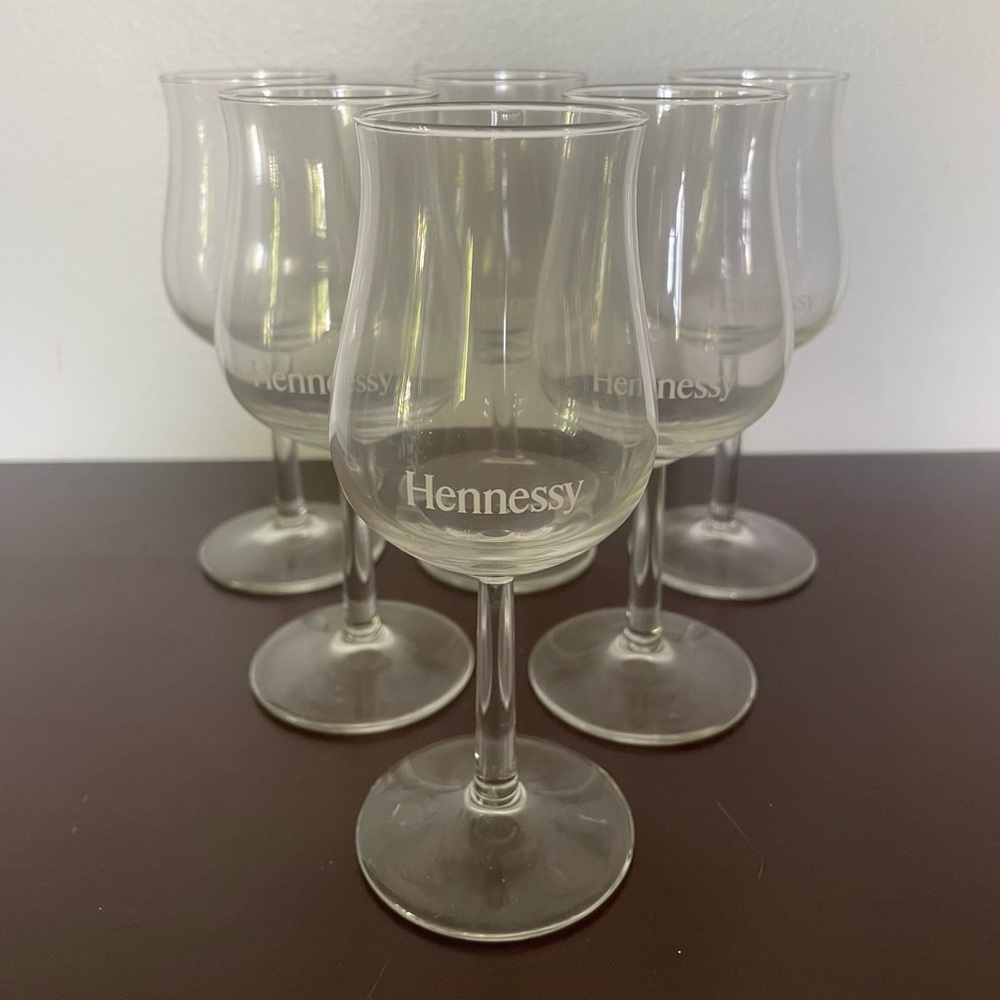 Hennessy Cognac Brandy Tulip Shaped Stemmed Glasses Rare Set of 6